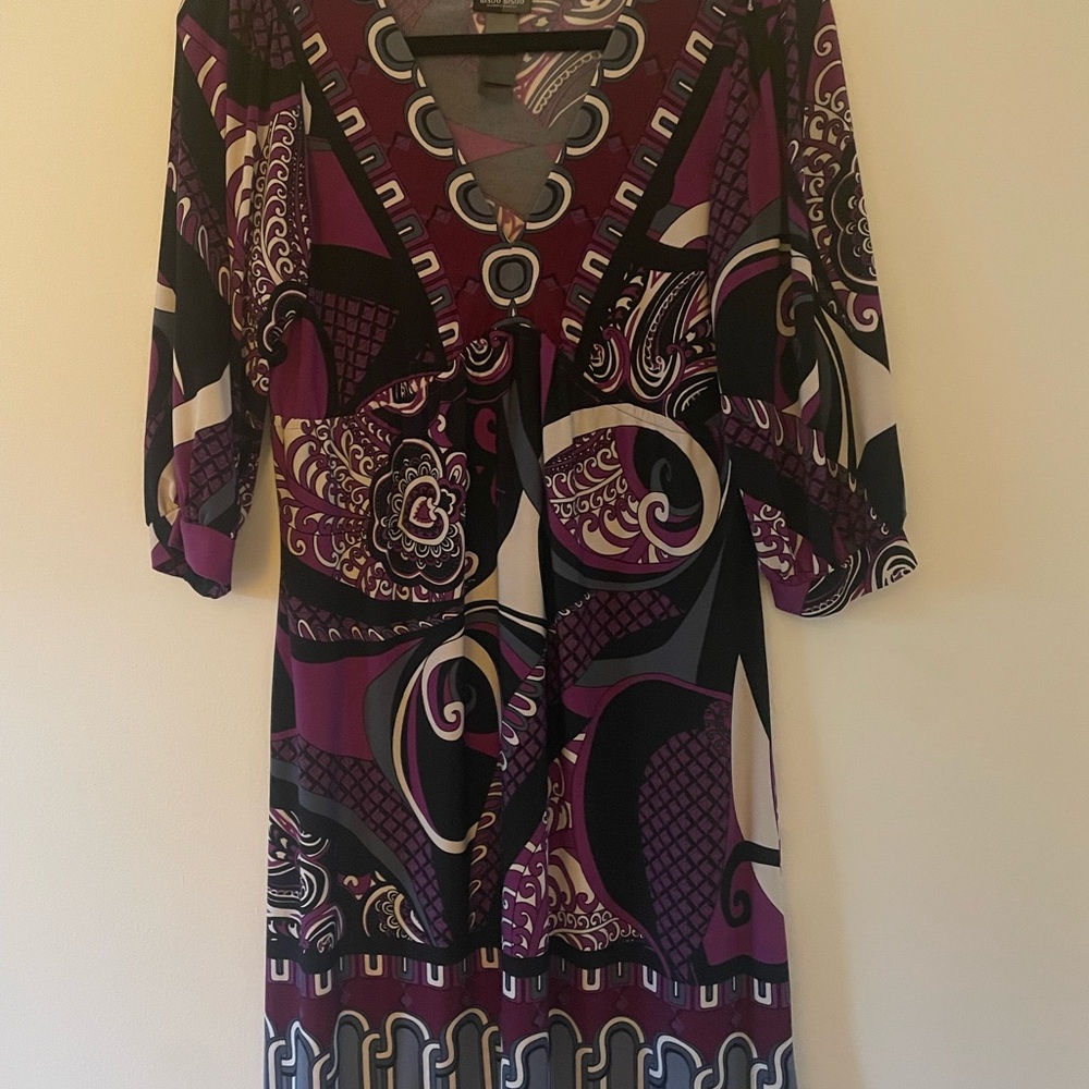 Bisou Bisou Purple and Gray Patterned Dress